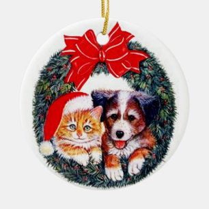 Hund- och kattjulprydnad julgransprydnad keramik