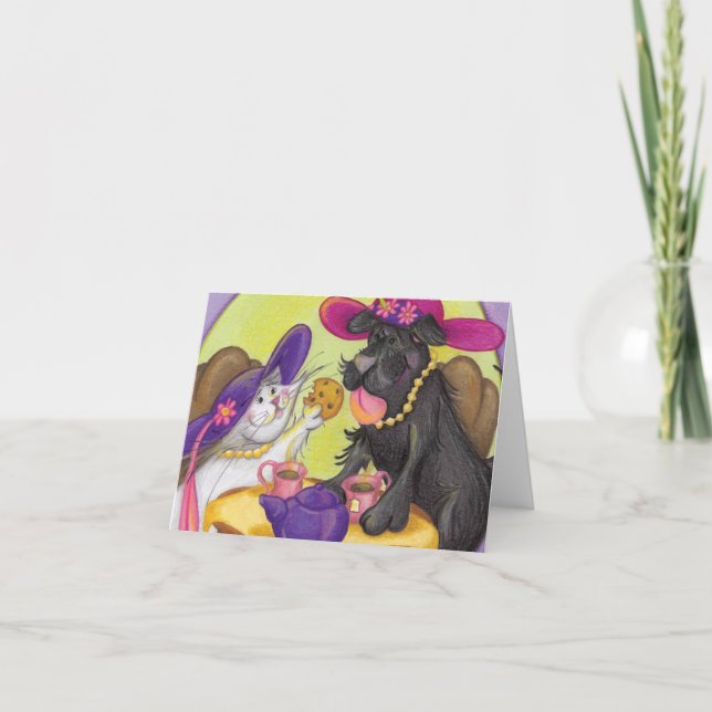 Hund- och kattTeapartyet/noterar kortet Kort (Framsida)