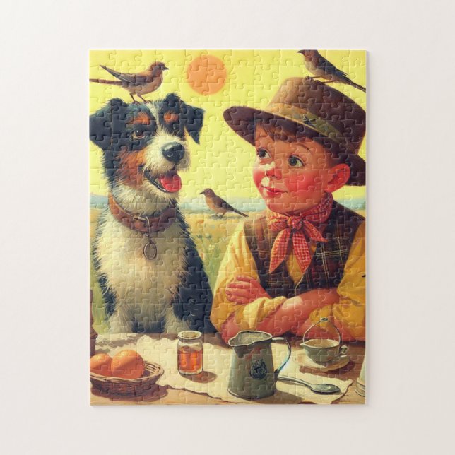 Hund och målning för Cute Retro och underordnade Pussel (Vertikal)