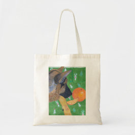 Hund och orange väska