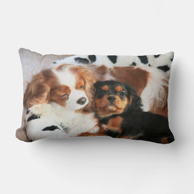 Hund och Puppy Cavalier Kung Charles Spain Pillow Lumbarkudde (Framsida)