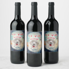 Hund och text för vin-LABEL Cute Labradoodle Vinflaska Etikett
