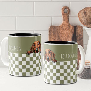 Hund Olive White Checkated Dachshund Anpassningsba Två-Tonad Mugg