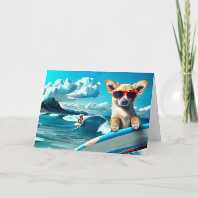 Hund om solglasögon på ytbeläggning AI Art Kort (Framsida)