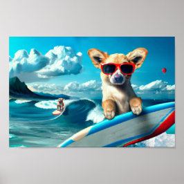 Hund om solglasögon på ytbeläggning AI Art Poster