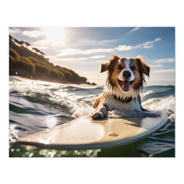 Hund om surfbräde fototryck (Framsidan)