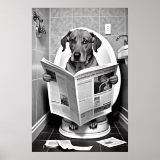 Hund om Toilet Reading a Newspaper Poster