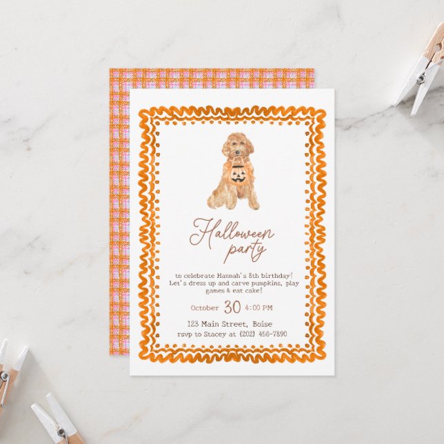 Hund Orange Preppy Pumpkin Halloween fest Inbjudningar (Fram/Back In Situ)