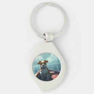 Hund på båt i havet under regn swirl silverfärgad nyckelring