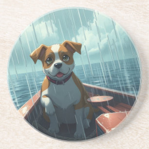 Hund på båt i havet under regn underlägg
