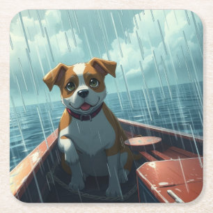 Hund på båt i havet under regn underlägg papper kvadrat