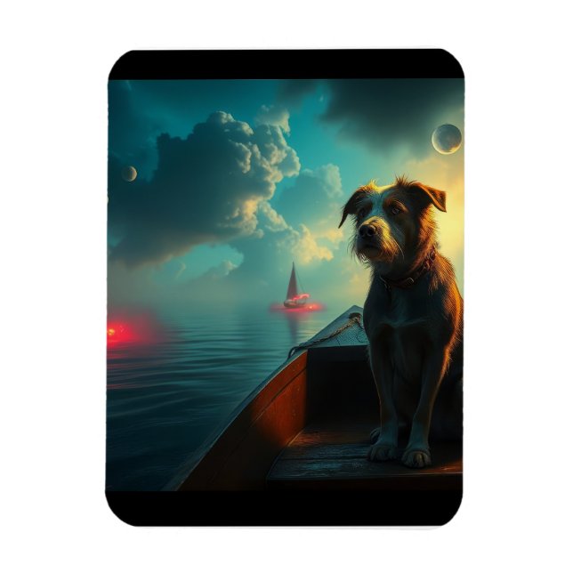 Hund på båt magnet (Vertikal)