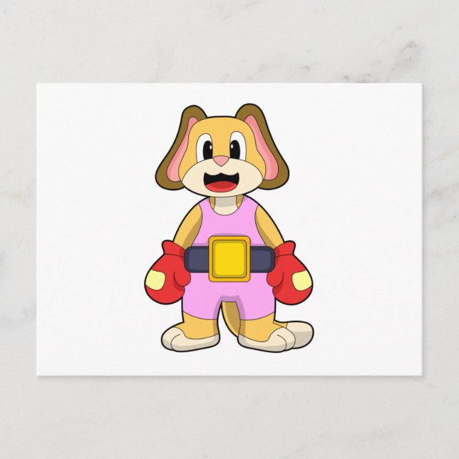 Hund på boxning med boxningshandskor vykort (Framsida)