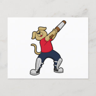 Hund på Cricket med Cricket slagträ Vykort