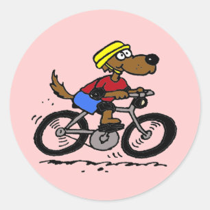 Hund på cykeln! runt klistermärke