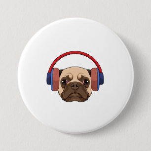Hund på Music med hörlurar Knapp