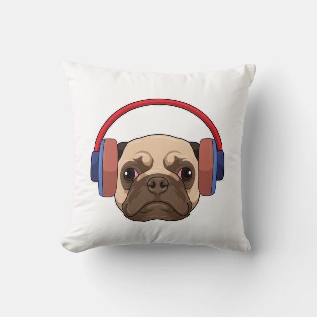 Hund på Music med hörlurar Kudde (Framsida)