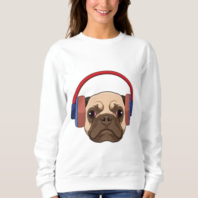 Hund på Music med hörlurar T Shirt (Framsida)