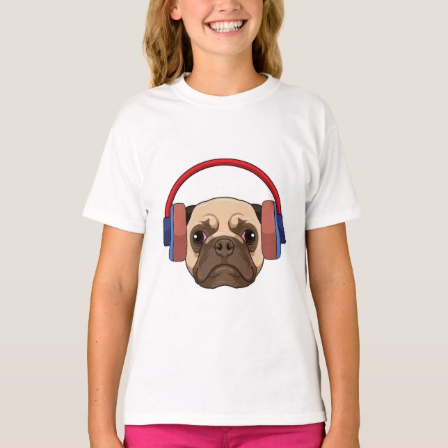 Hund på Music med hörlurar T Shirt (Framsida)