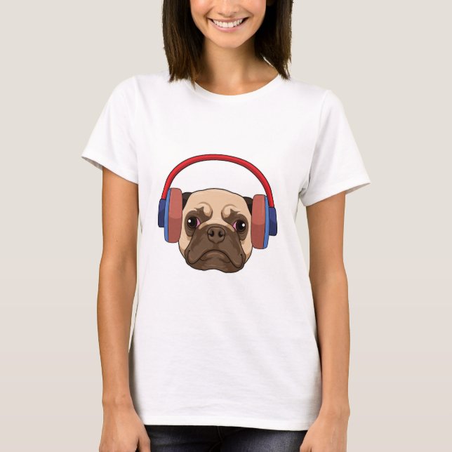 Hund på Music med hörlurar T Shirt (Framsida)