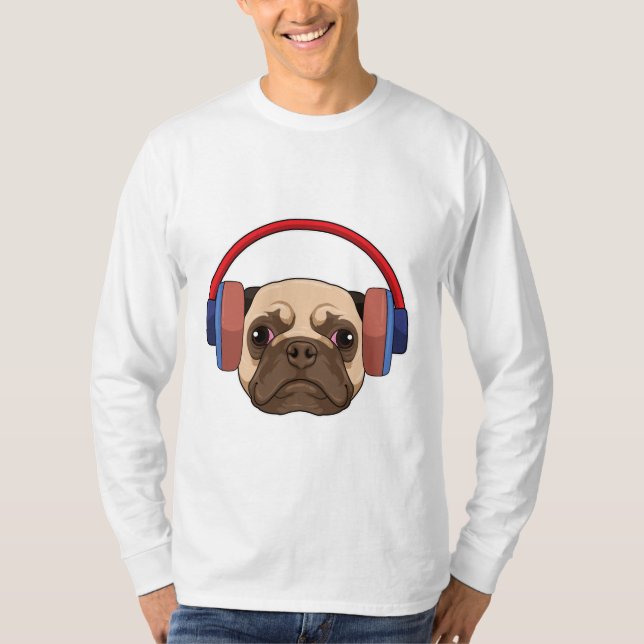 Hund på Music med hörlurar T Shirt (Framsida)