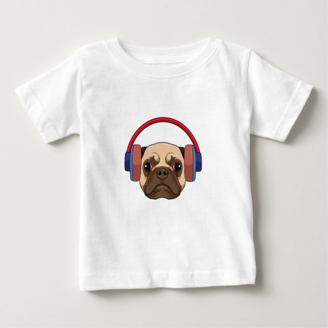 Hund på Music med hörlurar T Shirt (Framsida)
