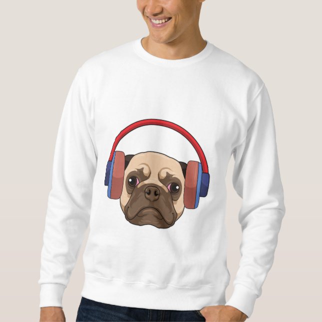 Hund på musik med hörlurar lång ärmad tröja (Framsida)