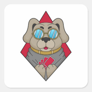 Hund på Poker med Poker-kort Fyrkantigt Klistermärke