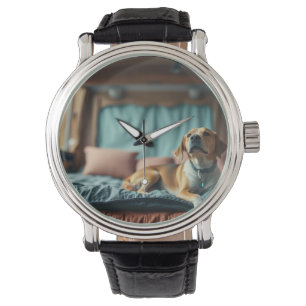 Hund på säng armbandsur