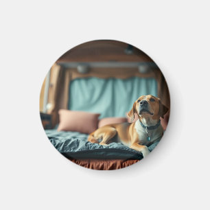 Hund på säng magnet