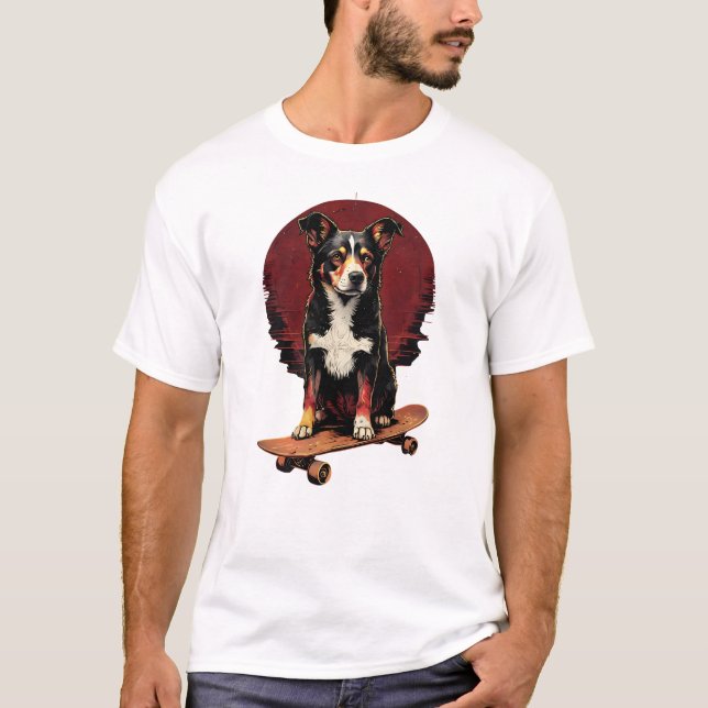 Hund på Skateboard T Shirt (Framsida)