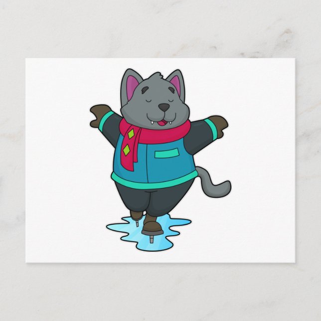 Hund på skridskoåkning med skridskor & halsduk vykort (Framsida)