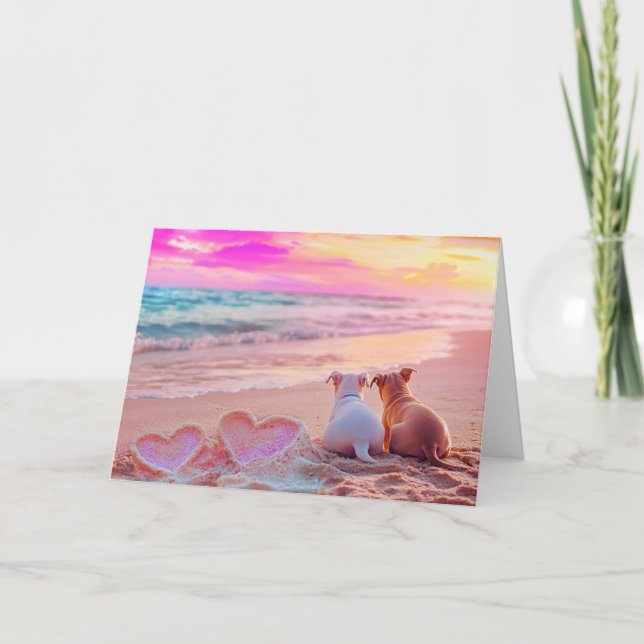 Hund på stranden, hjärtkort tack kort (Framsida)