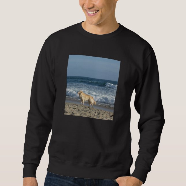 Hund på stranden lång ärmad tröja (Framsida)