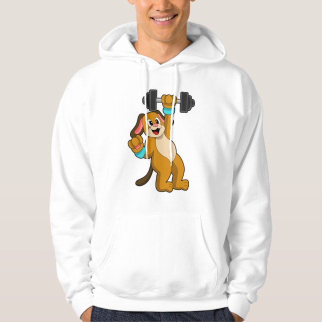 Hund på styrketräning med hantel hoodie (Framsida)