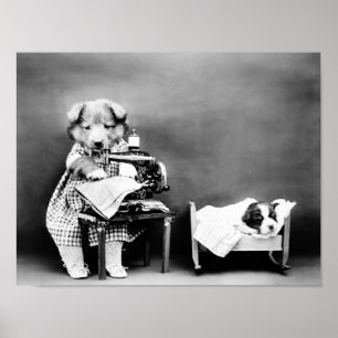 Hund på symaskinen - danandebaby kläder poster