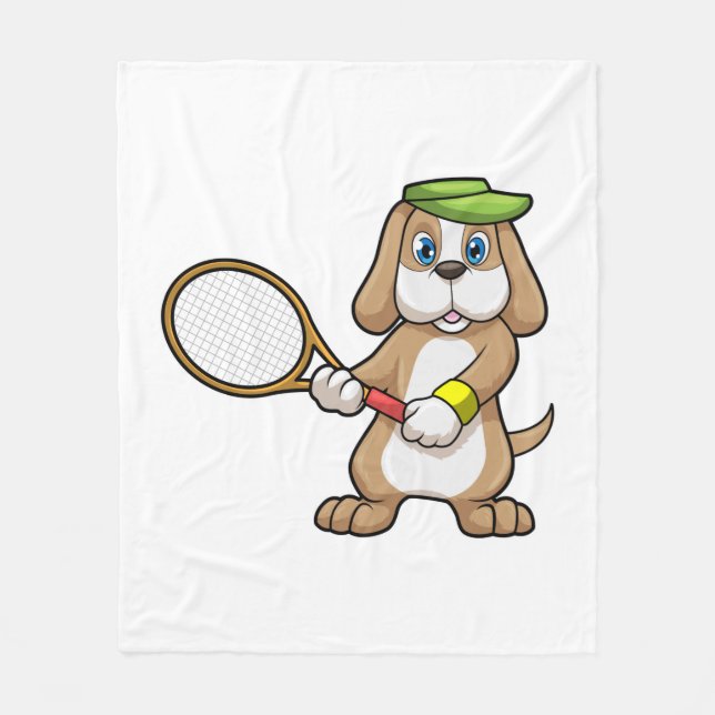Hund på Tennis med tennis racket & Cap Fleecefilt (Framsidan)