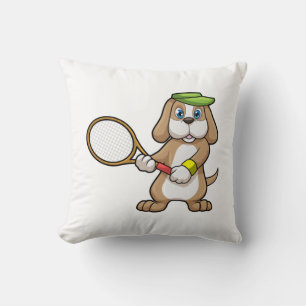 Hund på Tennis med tennis racket & Cap Kudde