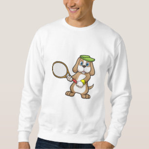 Hund på Tennis med tennis racket & Cap Lång Ärmad Tröja