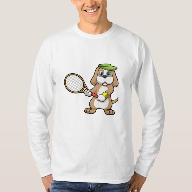 Hund på Tennis med tennis racket & Cap T Shirt (Framsida)