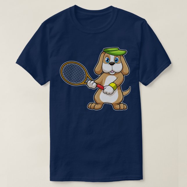 Hund på Tennis med Tennis racket Cap T Shirt (Design framsida)