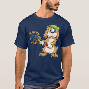 Hund på Tennis med Tennis racket Cap T Shirt
