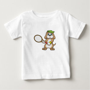 Hund på Tennis med tennis racket & Cap T Shirt
