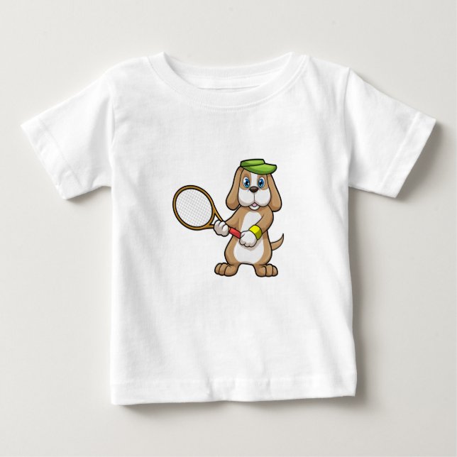 Hund på Tennis med tennis racket & Cap T Shirt (Framsida)