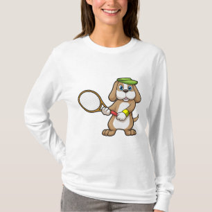Hund på Tennis med tennis racket & Cap T Shirt