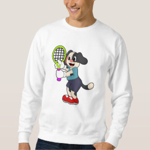 Hund på Tennis med tennis racket Lång Ärmad Tröja