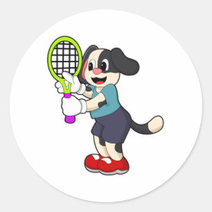 Hund på Tennis med tennis racket Runt Klistermärke