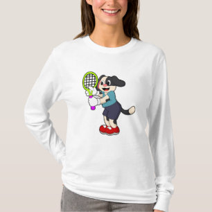 Hund på Tennis med tennis racket T Shirt