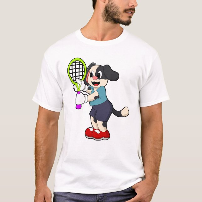 Hund på Tennis med tennis racket T Shirt (Framsida)