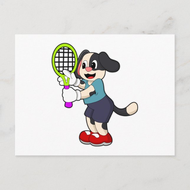 Hund på Tennis med tennis racket Vykort (Framsida)